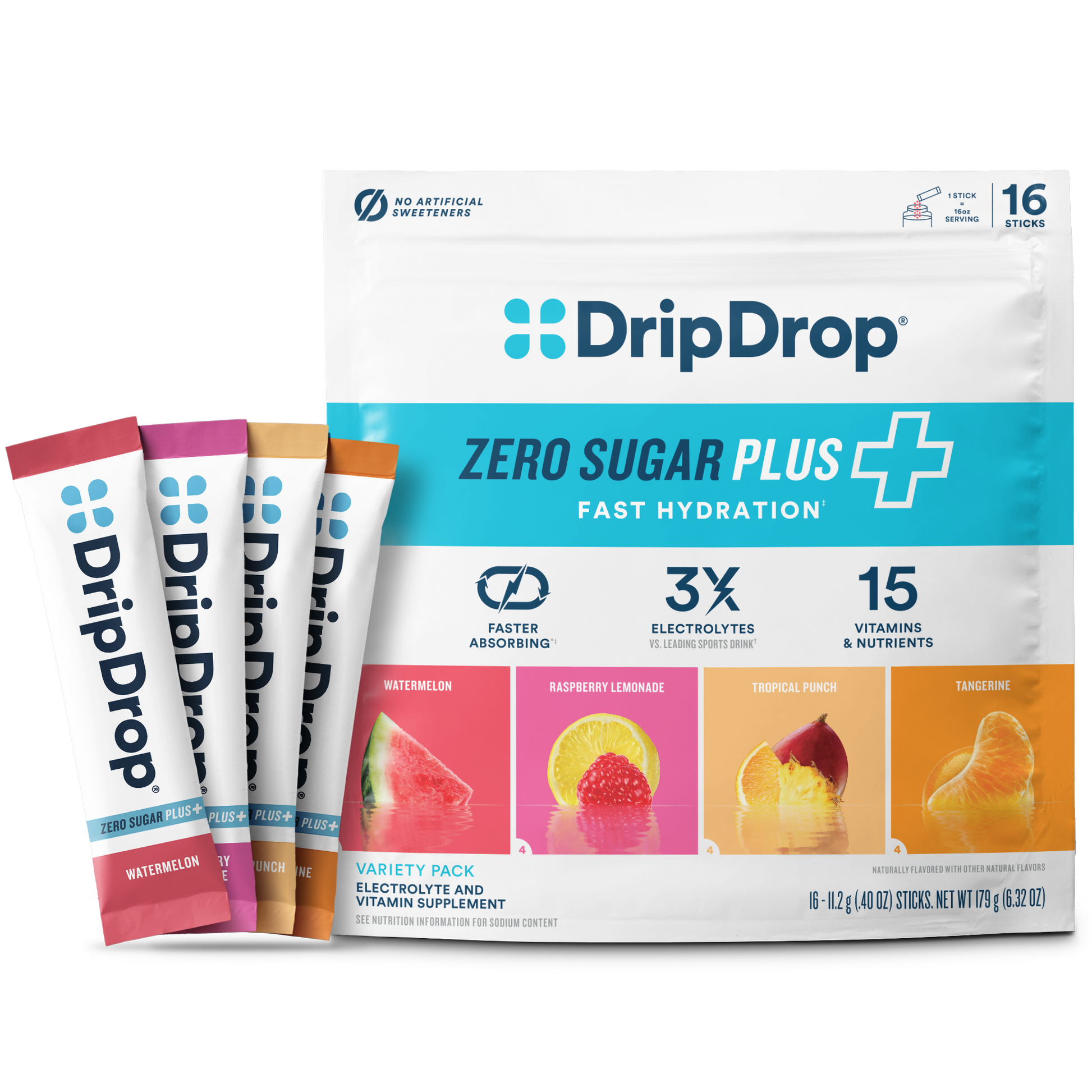 dripdrop-zero-sugar-plus-watermelon-tangerine-tropical-punch-raspberry-lemonade-16-oz-sticks-16-count-k6 Pouch_16ct_Front16ozSticks_VSPlus_Variety_A.png